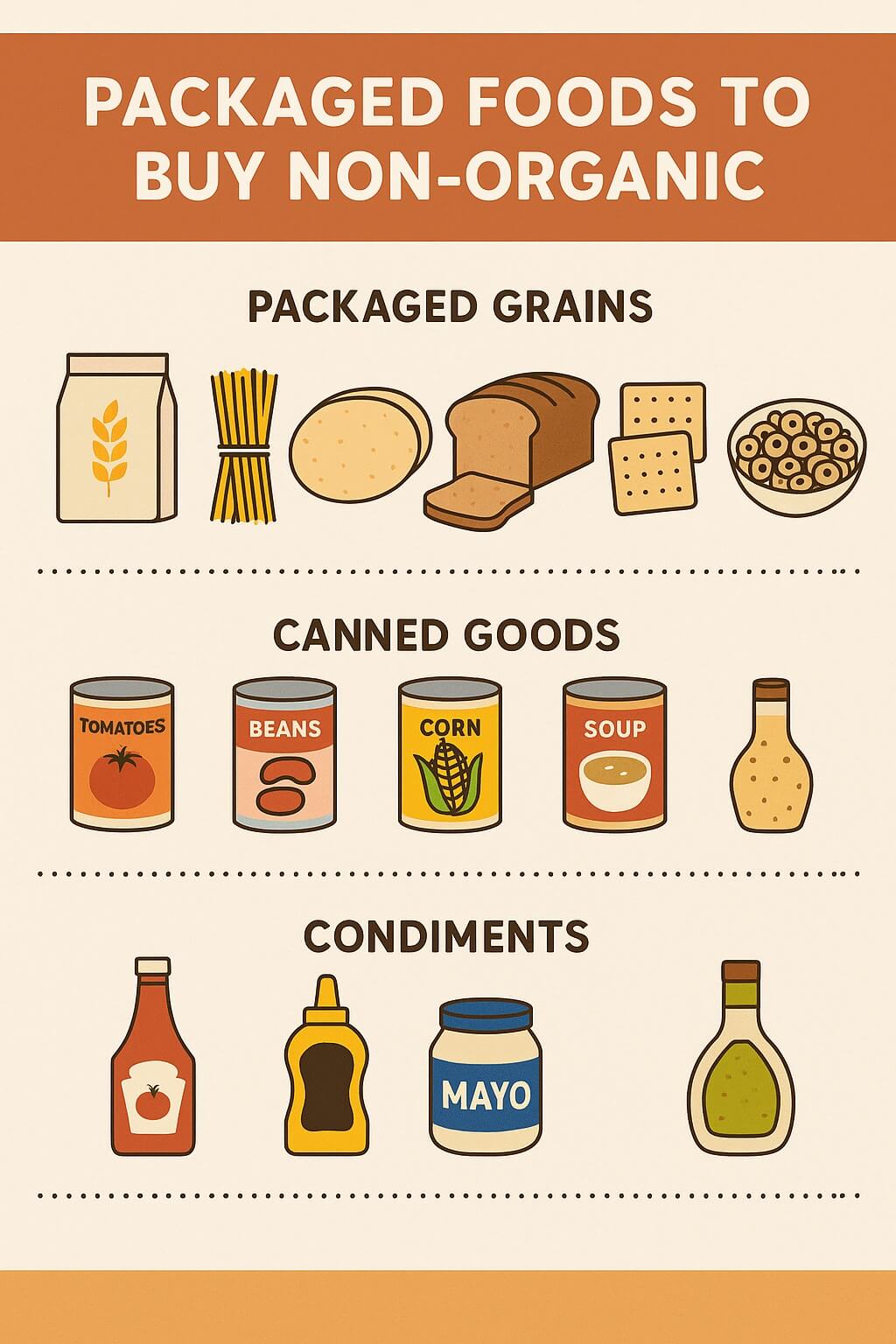 infographic explaining how to decide which foods to buy organic, featuring fruits, leafy greens, meat, and dairy with guidance on when organic matters